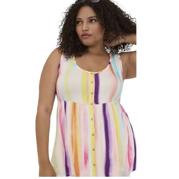 Torrid NWOT Babydoll Super Soft Scoop Neck Button-Front Tank Size 0X L/12 Stripe - Picture 1 of 6